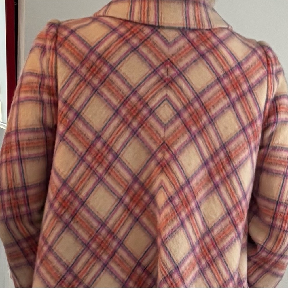 Vintage 1950s Louis Goldstein Plaid Pink Women's Wool Dress Coat Medium - Picture 7 of 16